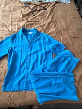 Zara Bright Blue Short-Sleeve Button Shirt and Pants Set